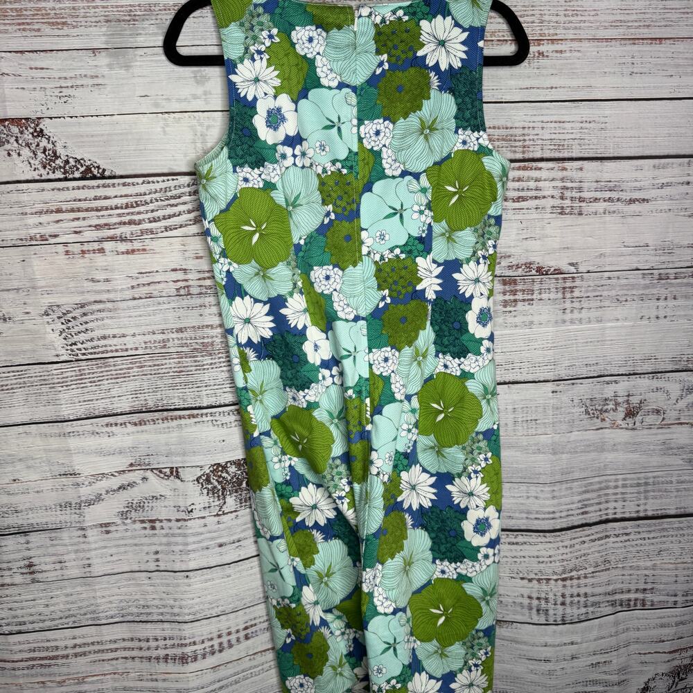 Talbots Petites 6P Sleeveless Floral Sheath Dress Retro Mod Green - Picture 4 of 6